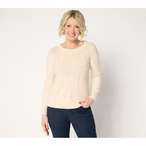 Women Control Women's Top Sweater Sz L Crew Neck Cable White A676770